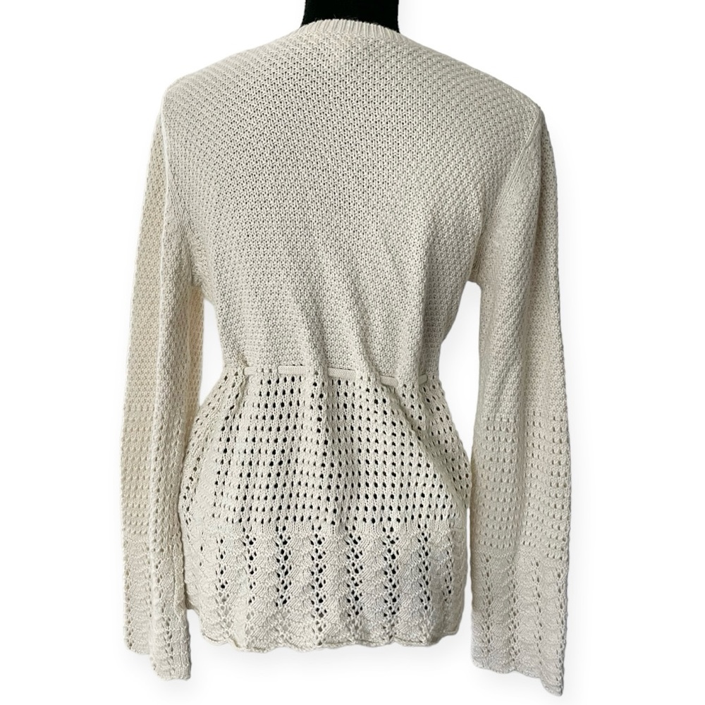Charter Club womens crochet button up beige cardigan ivory Medium cottage angora - Picture 5 of 6